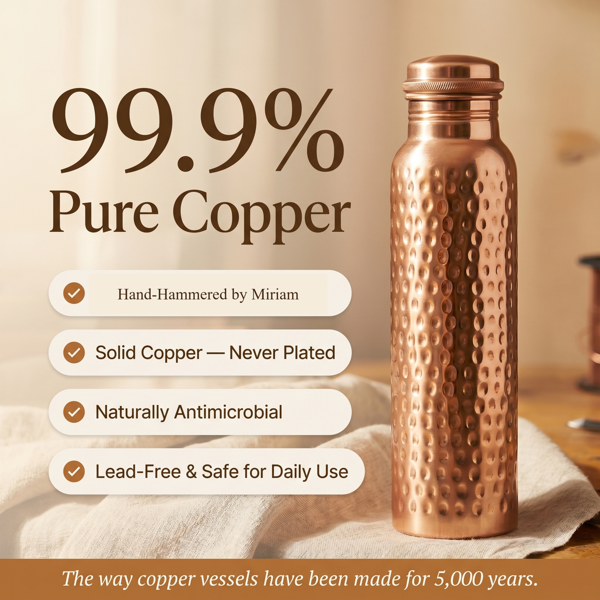 Miriam's Pure Copper Water Bottle
