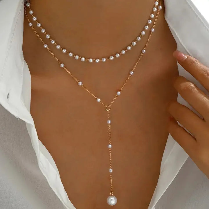 Lydia | Double Strand Pearl Pendant Necklace