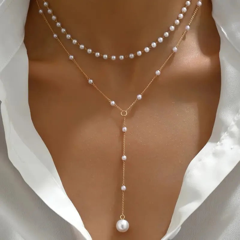 Lydia | Double Strand Pearl Pendant Necklace