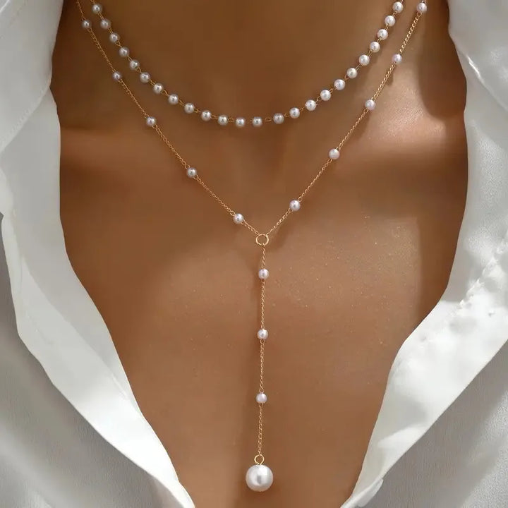 Lydia | Double Strand Pearl Pendant Necklace
