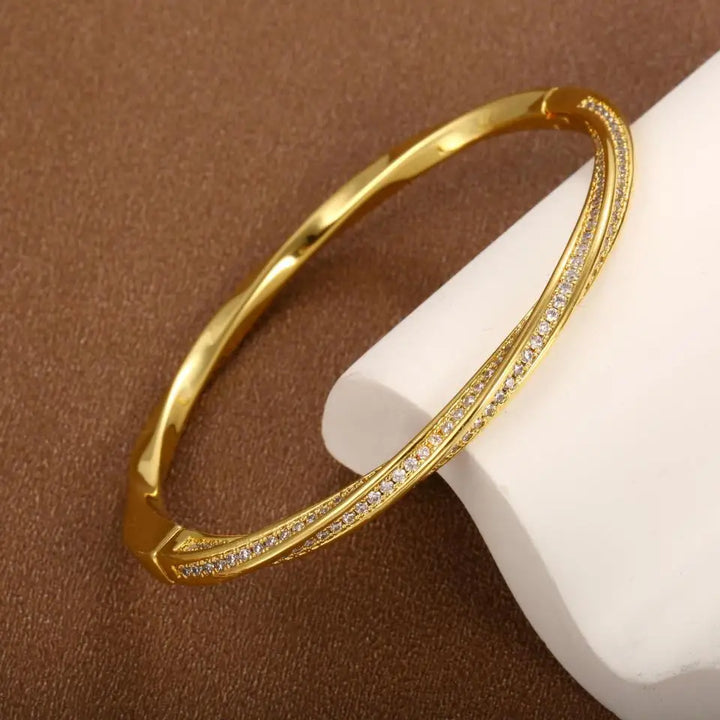 Gold Sleek Double Row Crystal Bracelet