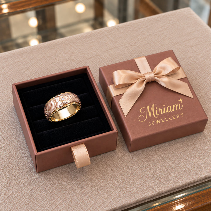 Vintage Rose Flower Gold Ring in a Miriam Jewellery gift box