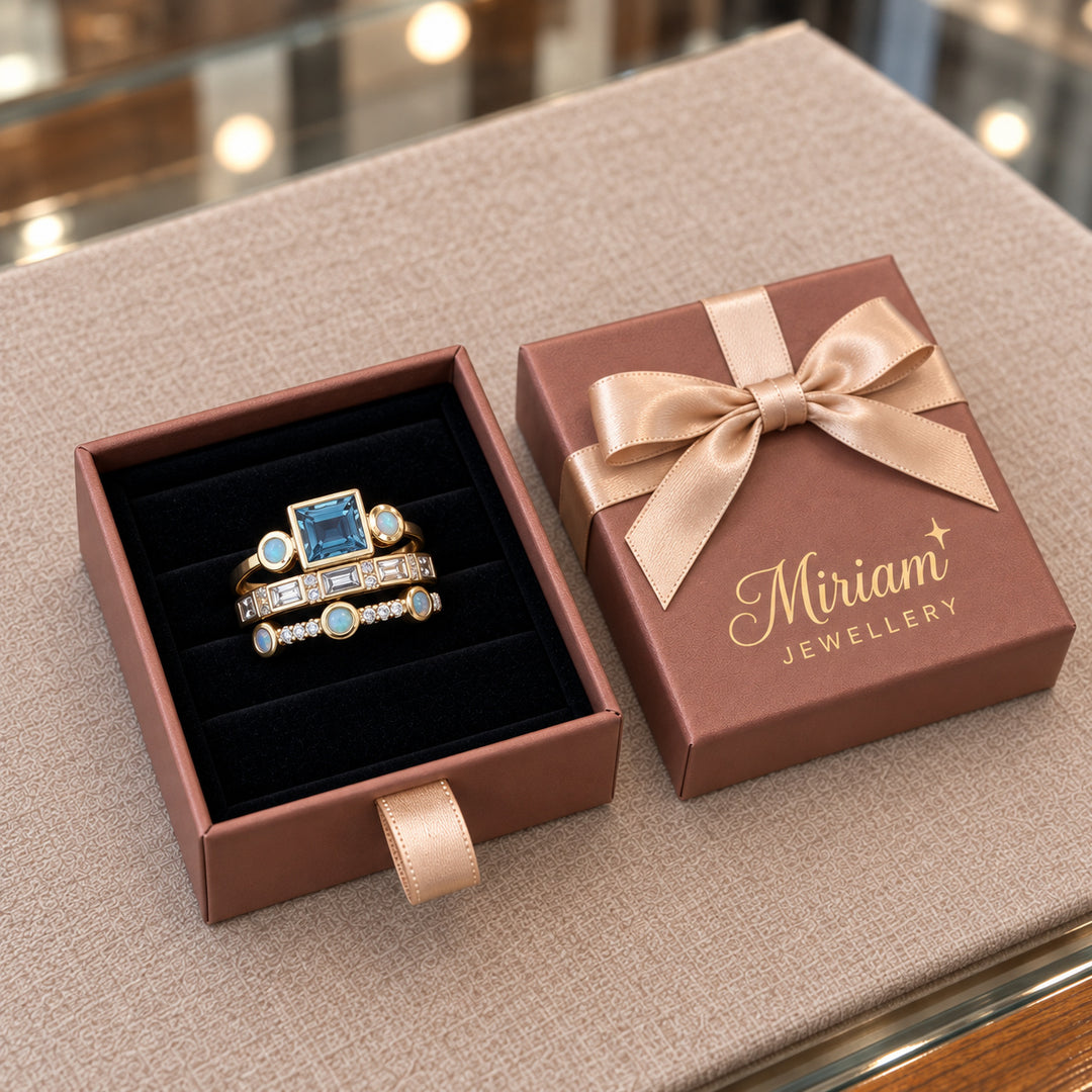 Vintage Blue Crystal Ring Set in a Miriam Jewellery gift box