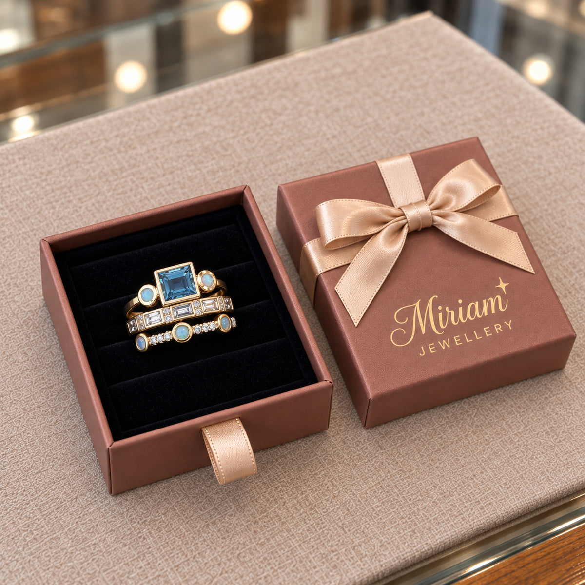 Vintage Blue Crystal Ring Set in a Miriam Jewellery gift box