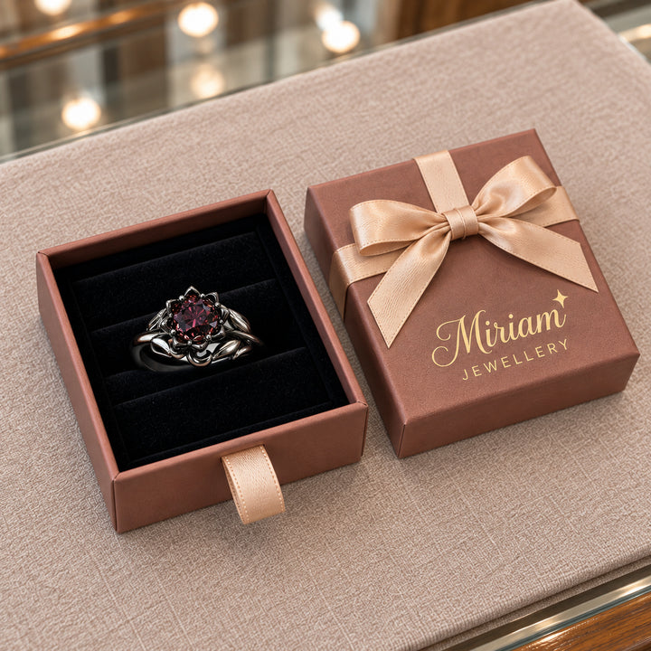 Vintage Red Stone Flower Ring in a Miriam Jewellery gift box
