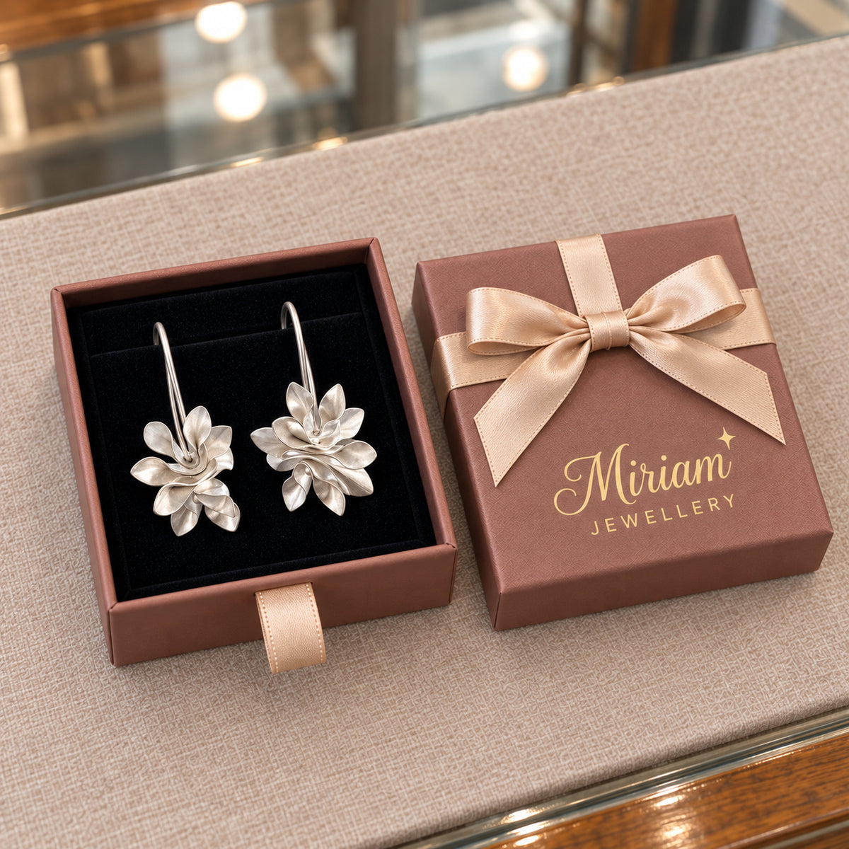 Vintage Irregular Blossom Silver Earrings in a Miriam Jewellery gift box