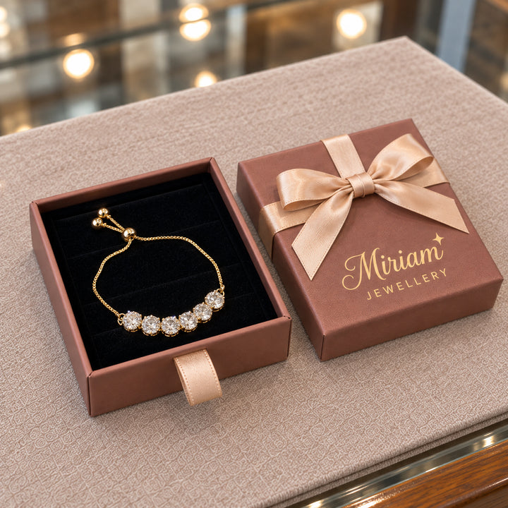 Adjustable Luxury Bracelet with Gold Zirconia in a Miriam Jewellery gift box
