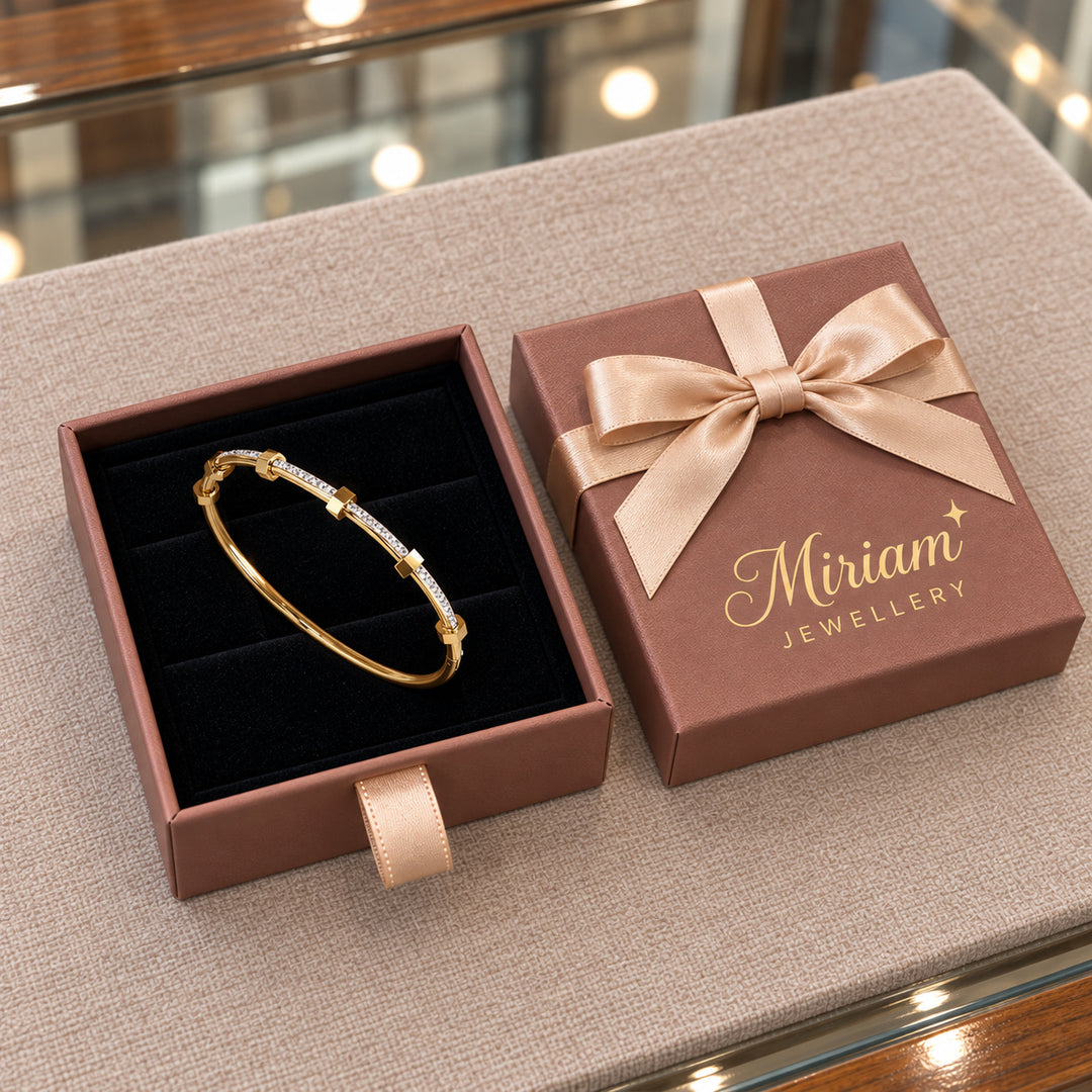 Elegant Bright Golden Bracelet in a Miriam Jewellery gift box
