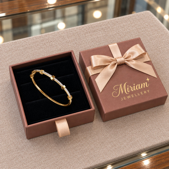 Elegant Bright Golden Bracelet in a Miriam Jewellery gift box