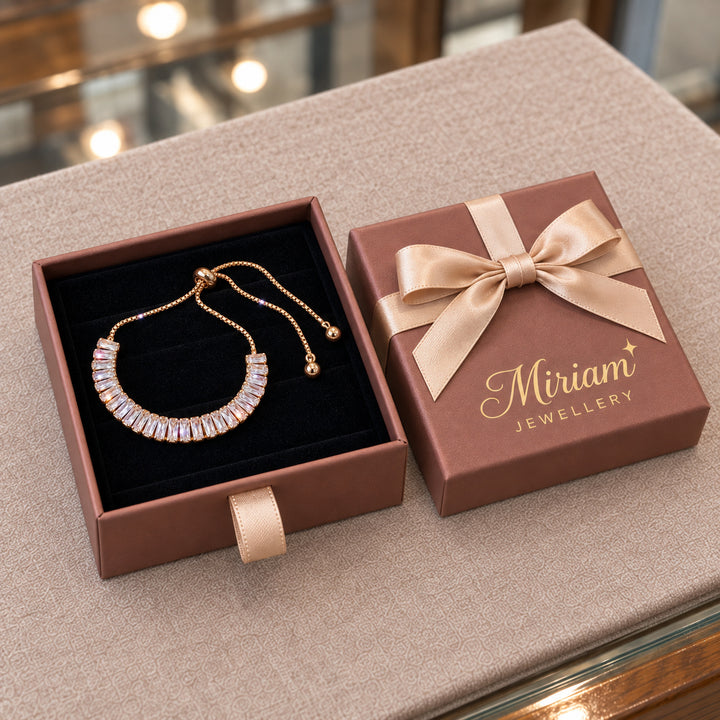 Adjustable Cubic Zirconia Bracelet in Gold in a Miriam Jewellery gift box