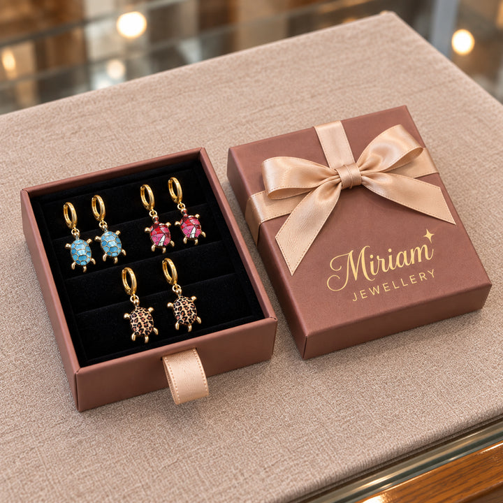 Sea Turtle Huggie Earrings Ocean Charm in a Miriam Jewellery gift box